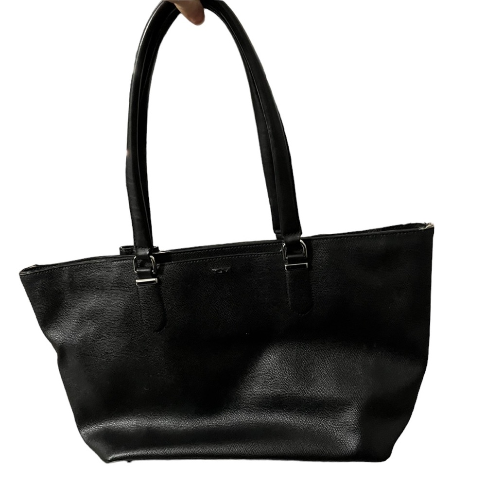 TUMI Black Textured Leather Tote Shoulder Bag Zip Closure Large Size